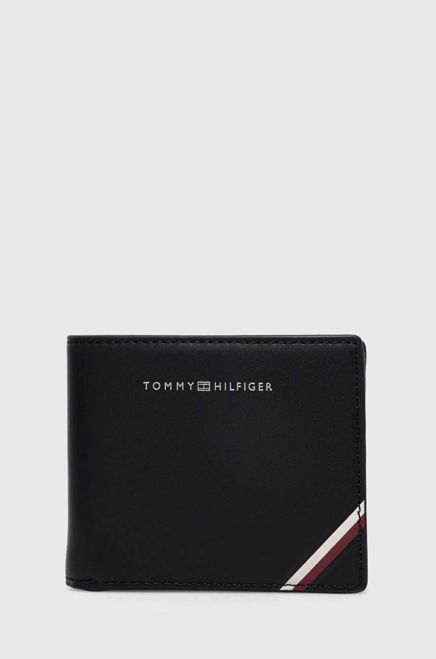 Levně Kožená peněženka + klíčenka Tommy Hilfiger černá barva