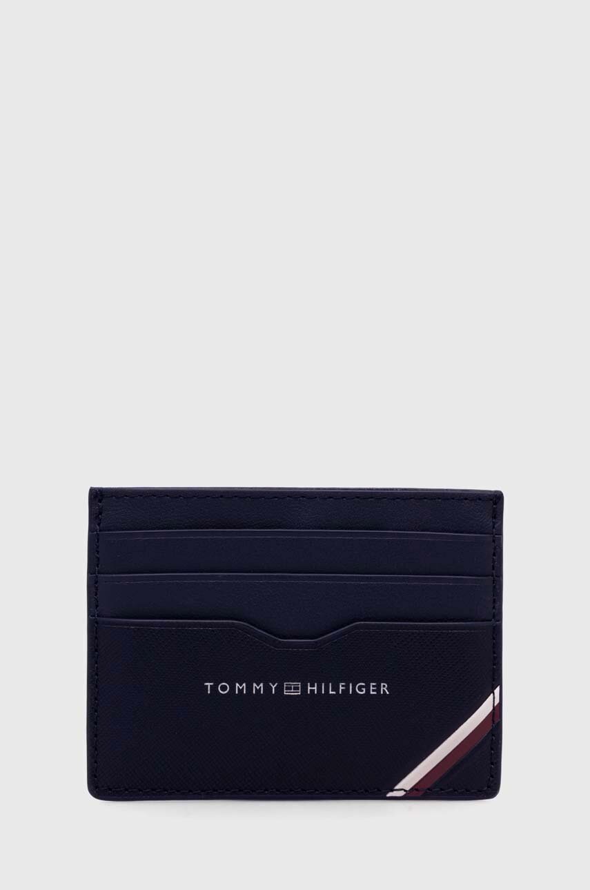 Levně Kožené pouzdro na karty Tommy Hilfiger tmavomodrá barva