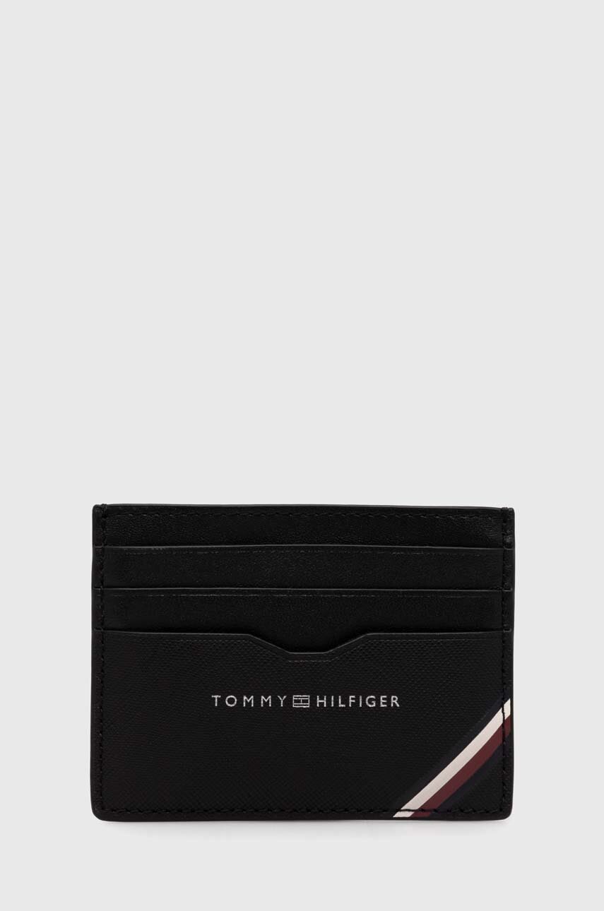 

Кожен калъф за карти Tommy Hilfiger в черно, Черен