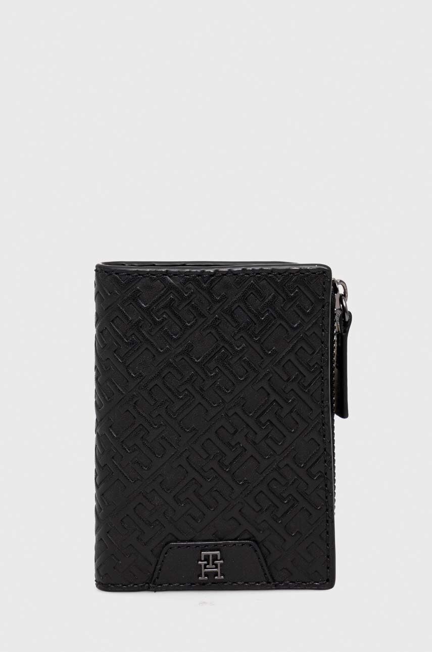 Levně Kožená peněženka Tommy Hilfiger černá barva