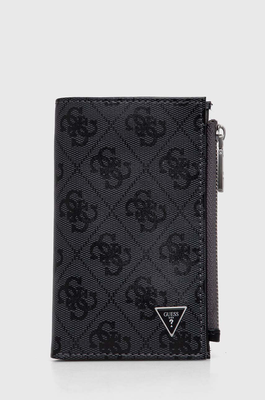 Kožená peněženka Guess šedá barva