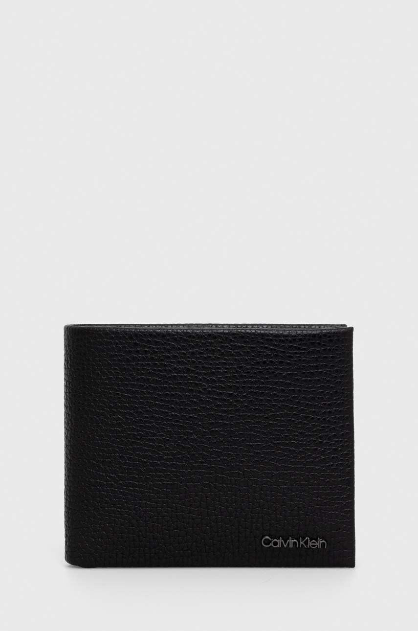 Kožená peněženka a klíčenka Calvin Klein černá barva - černá - 100 % Přírodní kůže