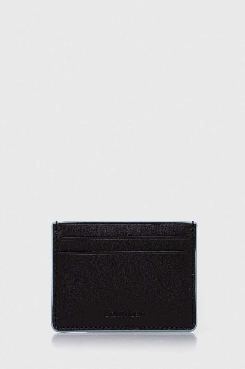 Levně Kožené pouzdro na karty Calvin Klein černá barva