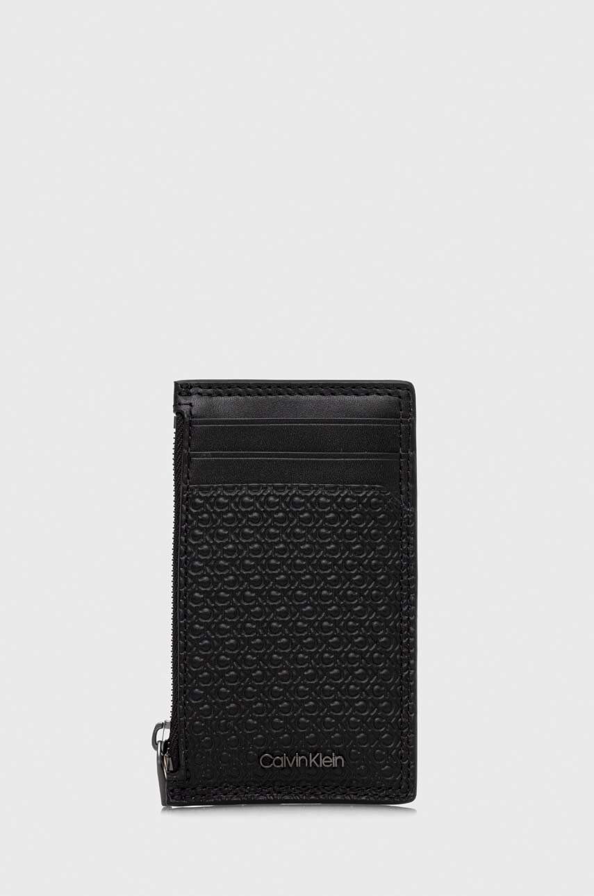 Levně Kožená peněženka Calvin Klein černá barva