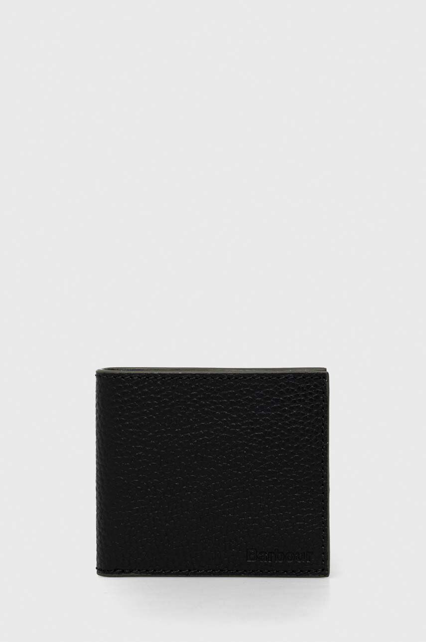 Barbour portofel de piele Grain Leather Billfold Coin Wallet bărbați, culoarea negru MLG0022