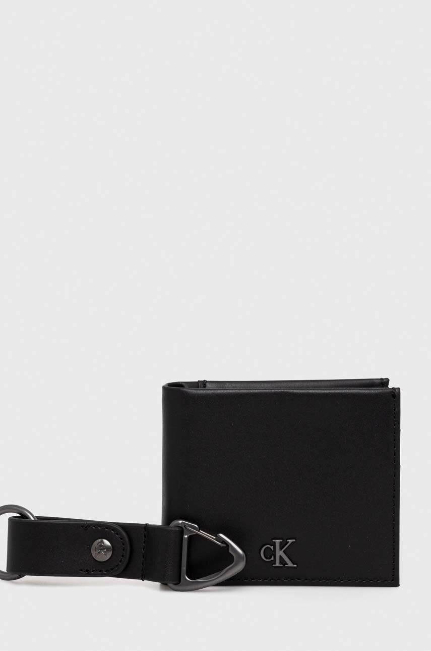 Levně Kožená peněženka + klíčenka Calvin Klein Jeans černá barva