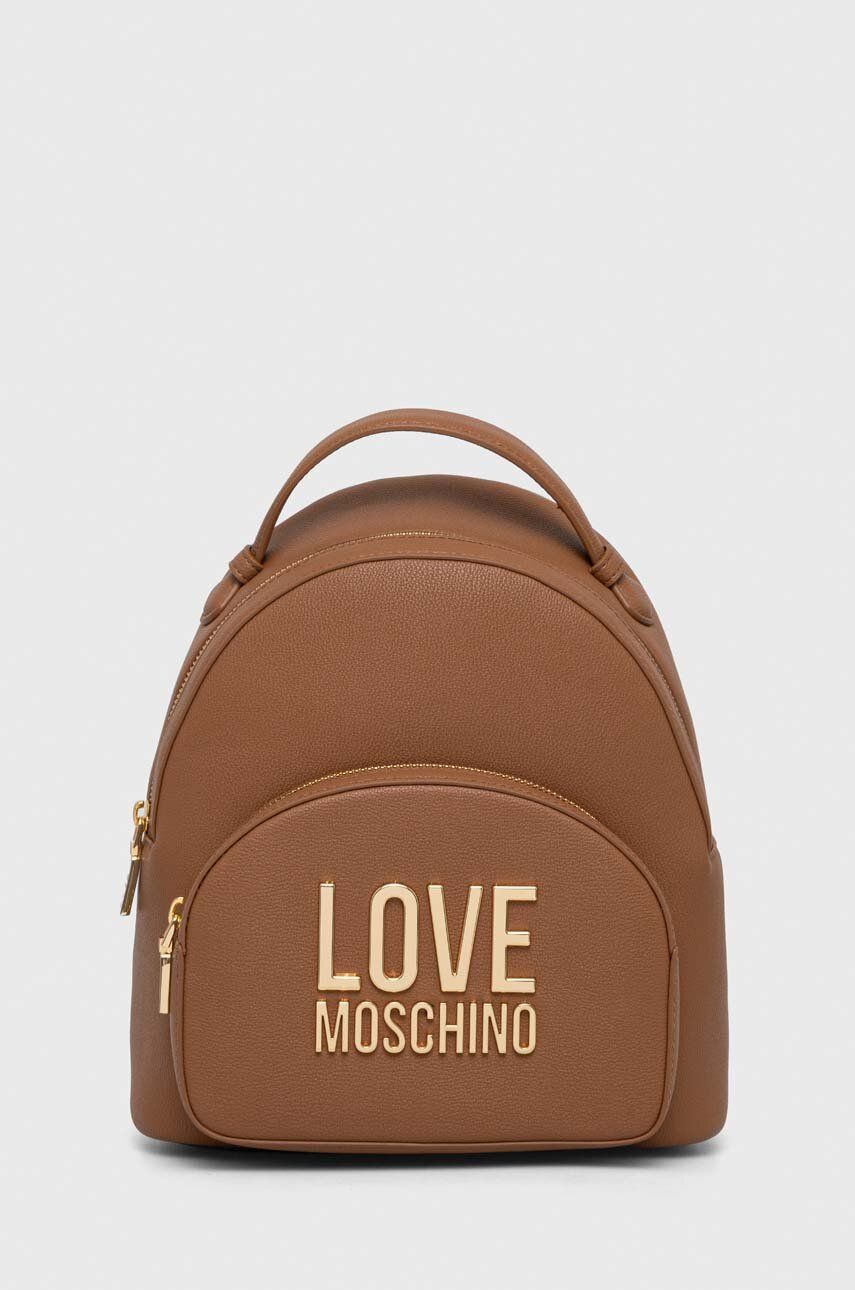 Batoh Love Moschino dámský, hnědá barva, malý, s aplikací - hnědá -  100 % Polyuretan