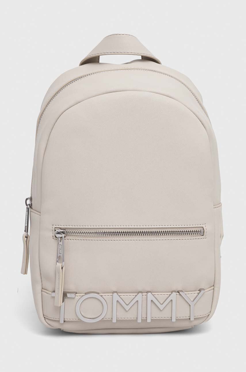 Tommy Jeans rucsac femei, culoarea bej, mic, cu imprimeu