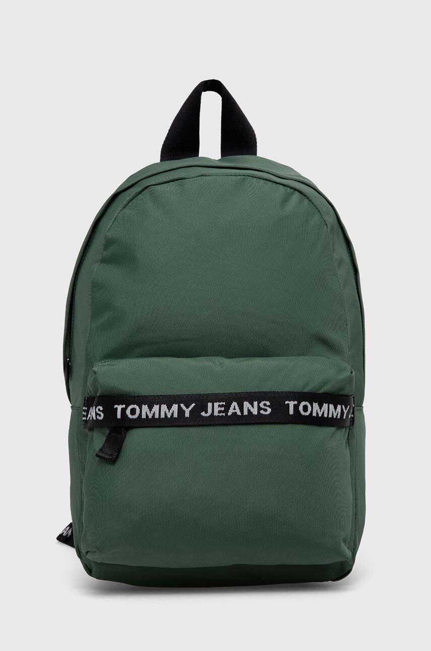 Levně Batoh Tommy Jeans pánský, zelená barva, velký, s potiskem