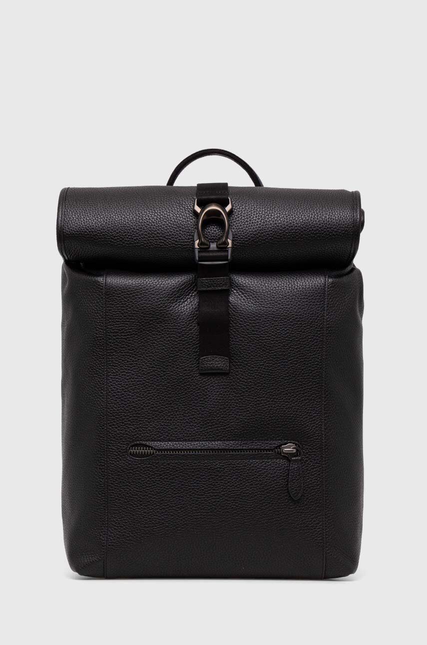 E-shop Kožený batoh Coach pánský, černá barva, velký, hladký
