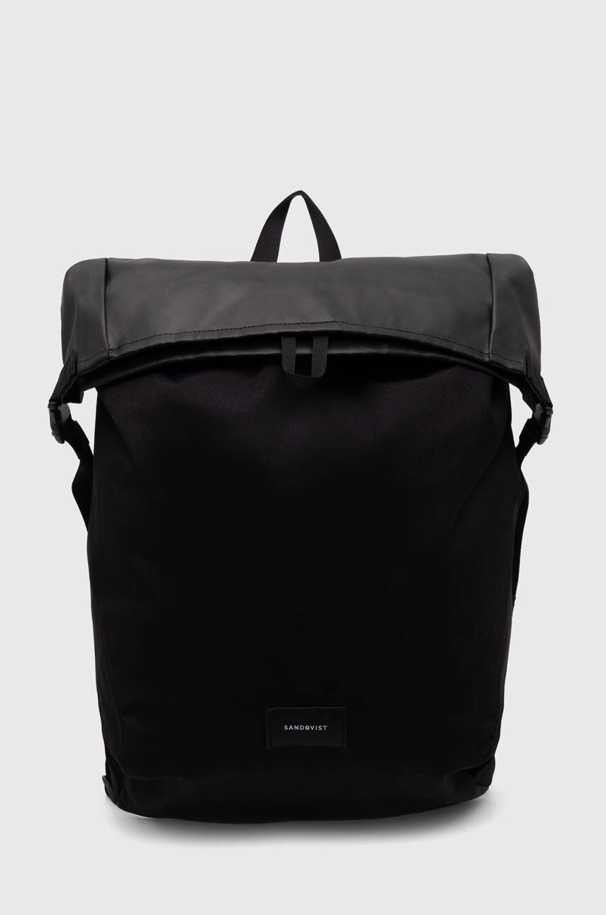 Batoh Sandqvist Alfred černá barva, velký, hladký, SQA2284 - černá - 100 % Recyklovaný polyester