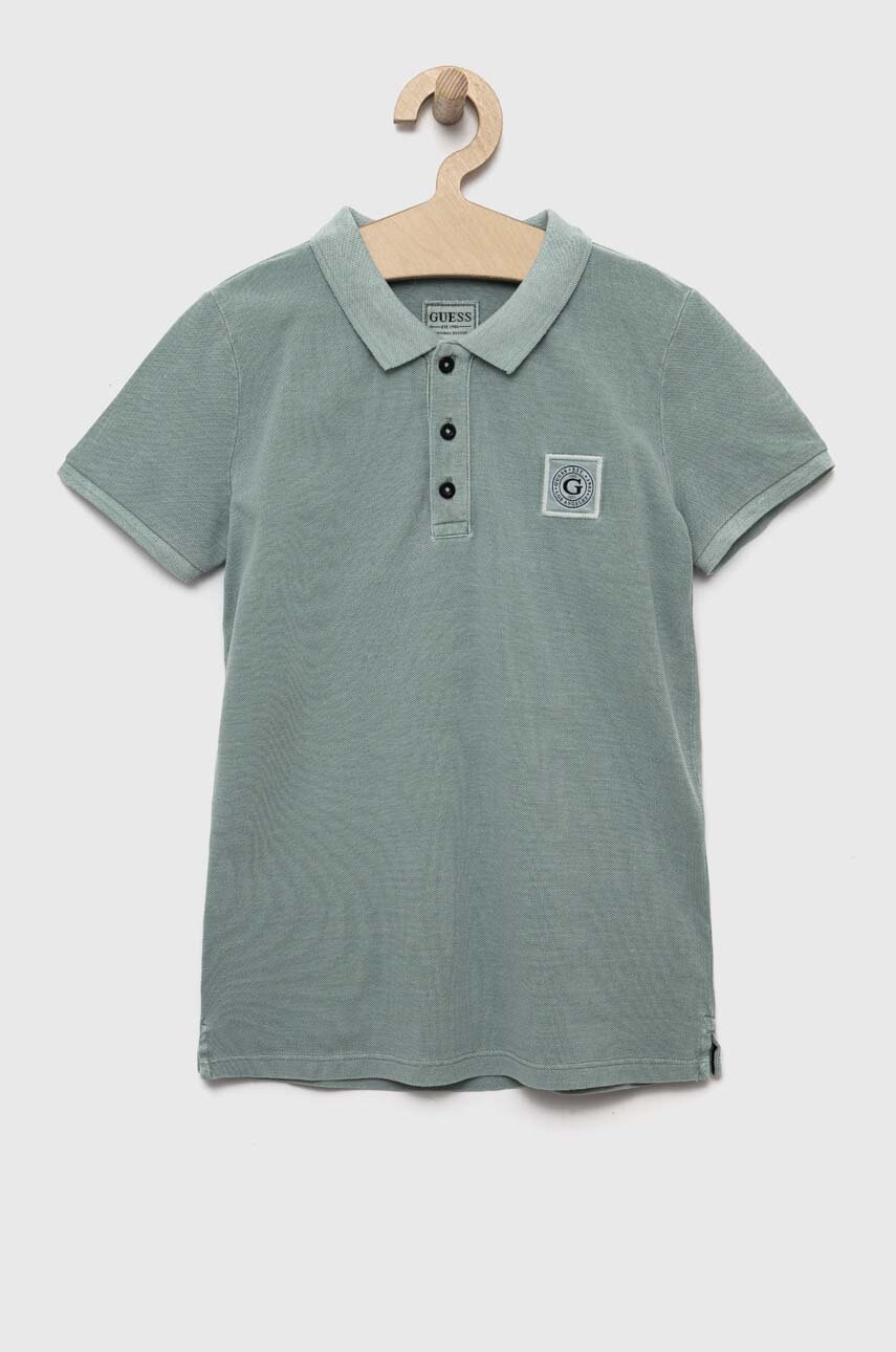 Бавовняне поло Guess колір сірий з аплікацією Бавовняне поло Guess колір сірий з аплікацією