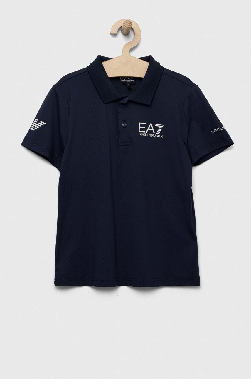 Dětské polo tričko EA7 Emporio Armani tmavomodrá barva, s potiskem - námořnická modř -  92 % Po
