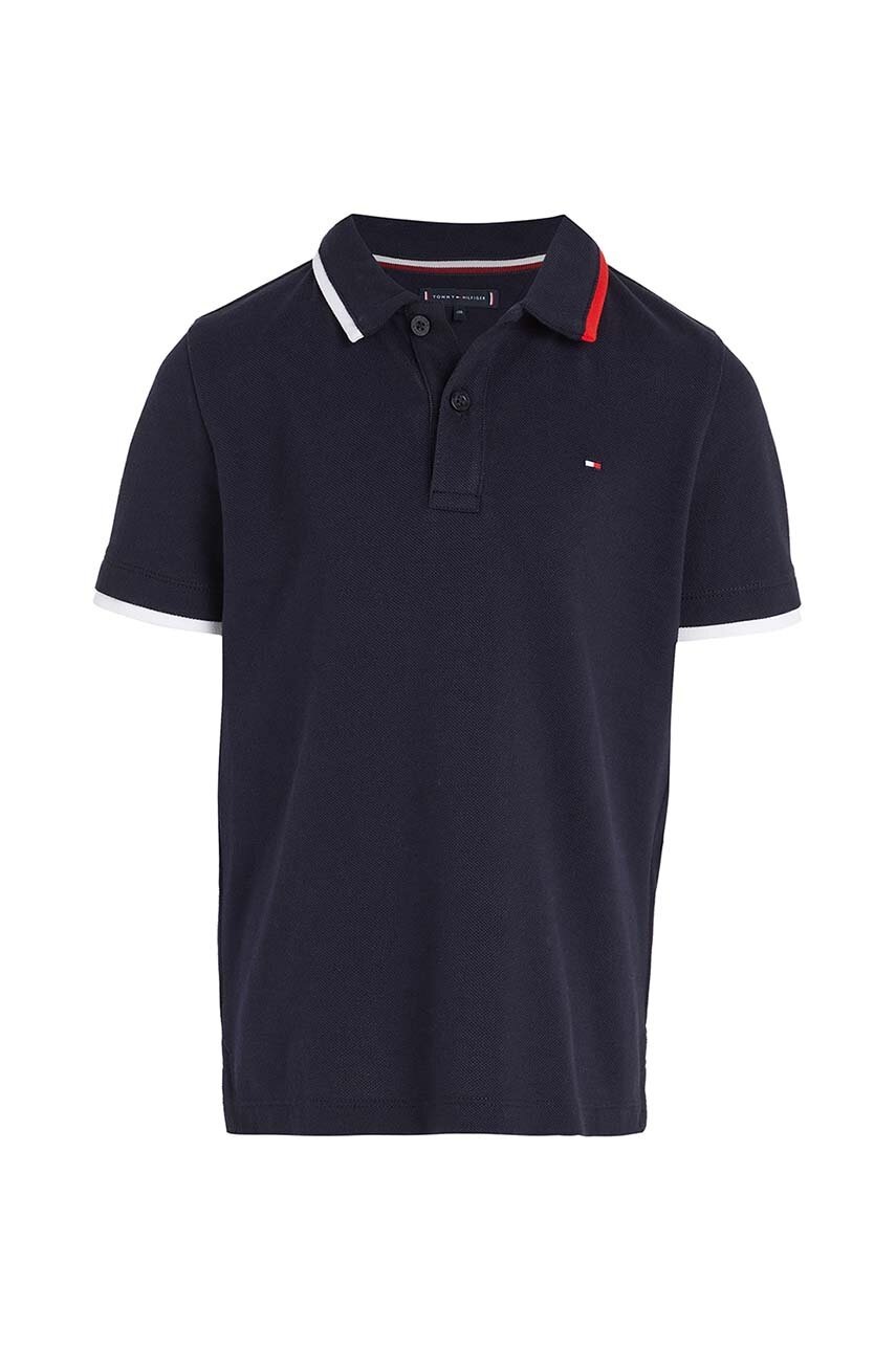 

Детское хлопковое поло Tommy Hilfiger цвет синий однотонный