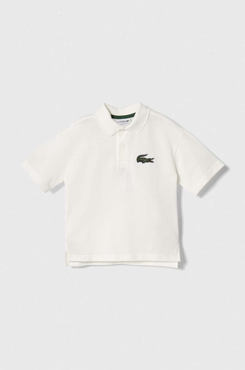 Lacoste tricouri polo din bumbac pentru copii culoarea alb, cu imprimeu