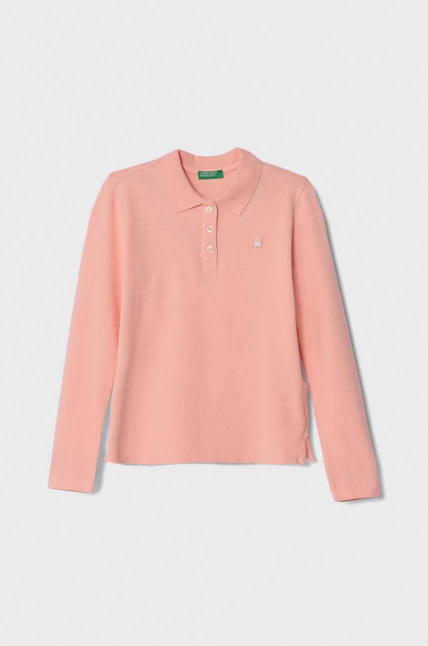 United Colors of Benetton tricou polo copii culoarea roz, neted
