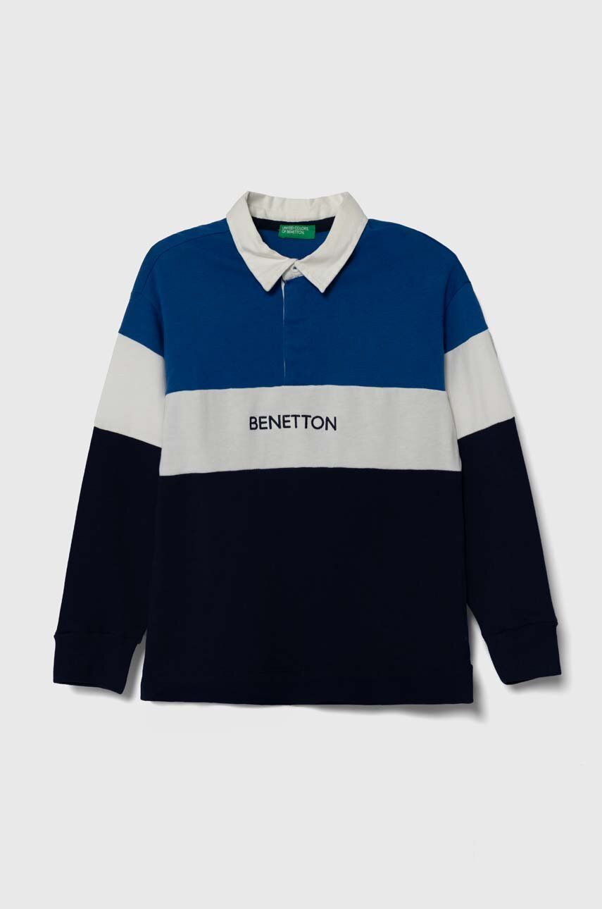 Dětská bavlněná košile s dlouhým rukávem United Colors of Benetton s aplikací - modrá - 100 % Bavlna