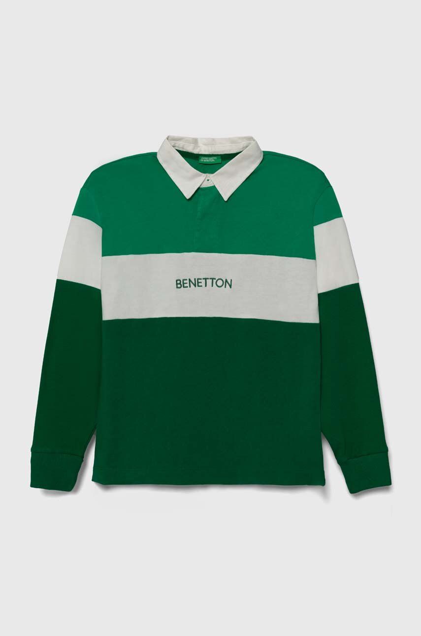 Dětská bavlněná košile s dlouhým rukávem United Colors of Benetton zelená barva, s aplikací - zelená