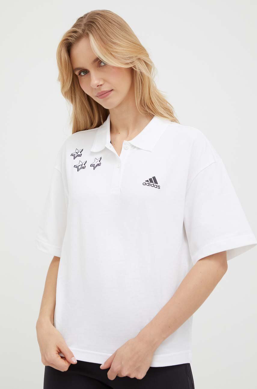 Bavlněné polo tričko adidas bílá barva - bílá -  Materiál č. 1: 100 % Bavlna Materiál č. 2