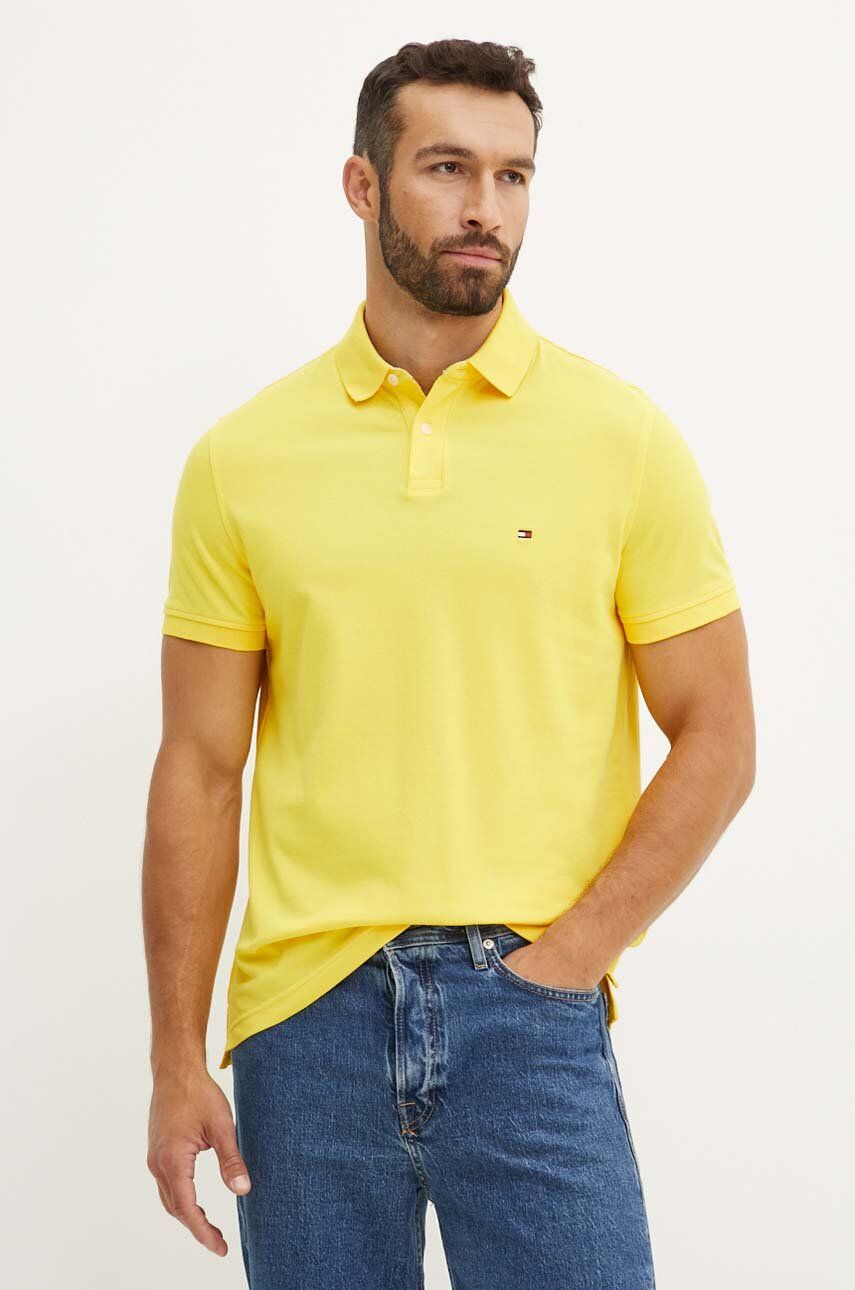 Polo tričko Tommy Hilfiger pánsky, žltá farba, jednofarebný