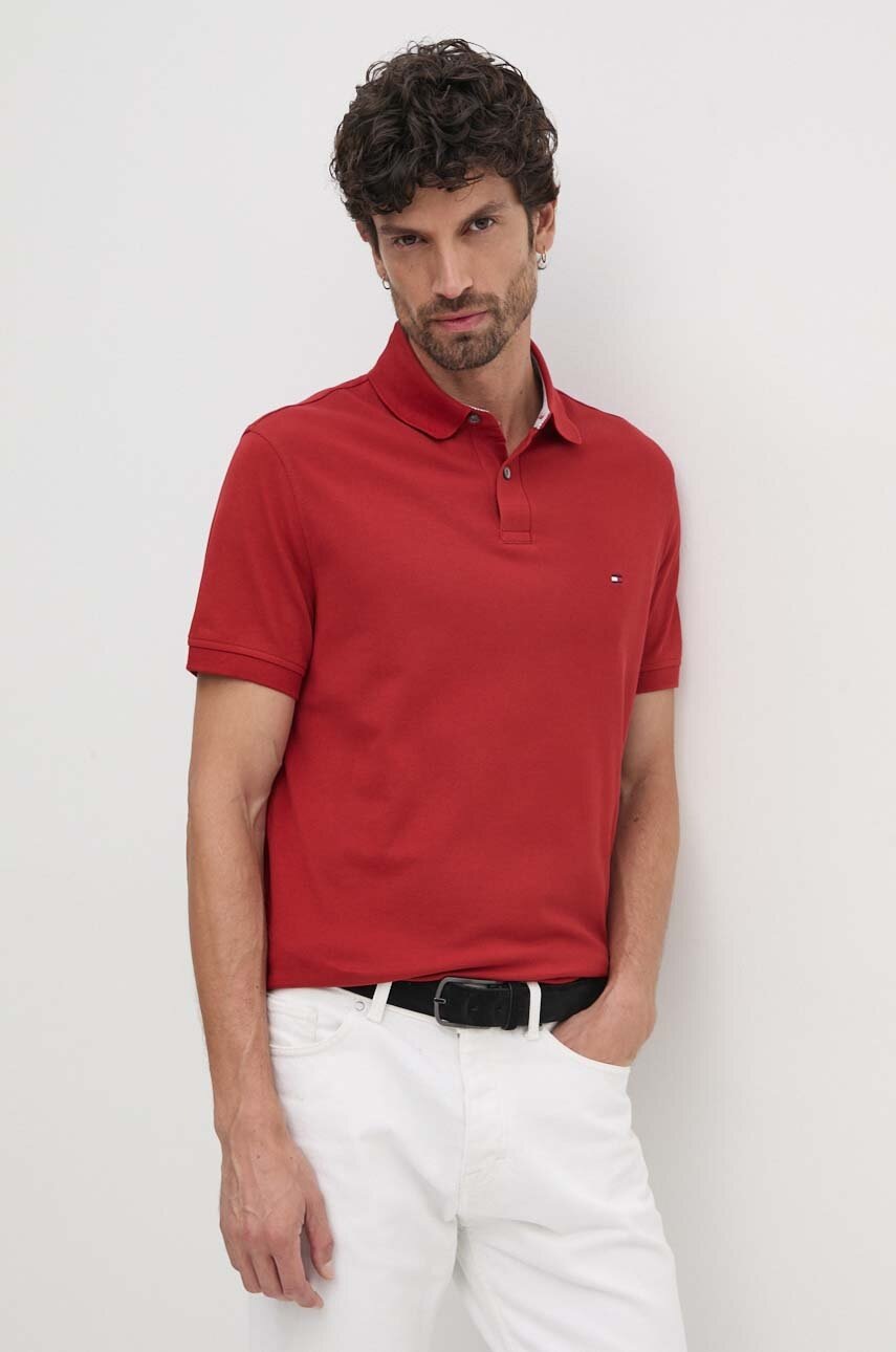 Levně Polo tričko Tommy Hilfiger pánské, vínová barva, MW0MW17770
