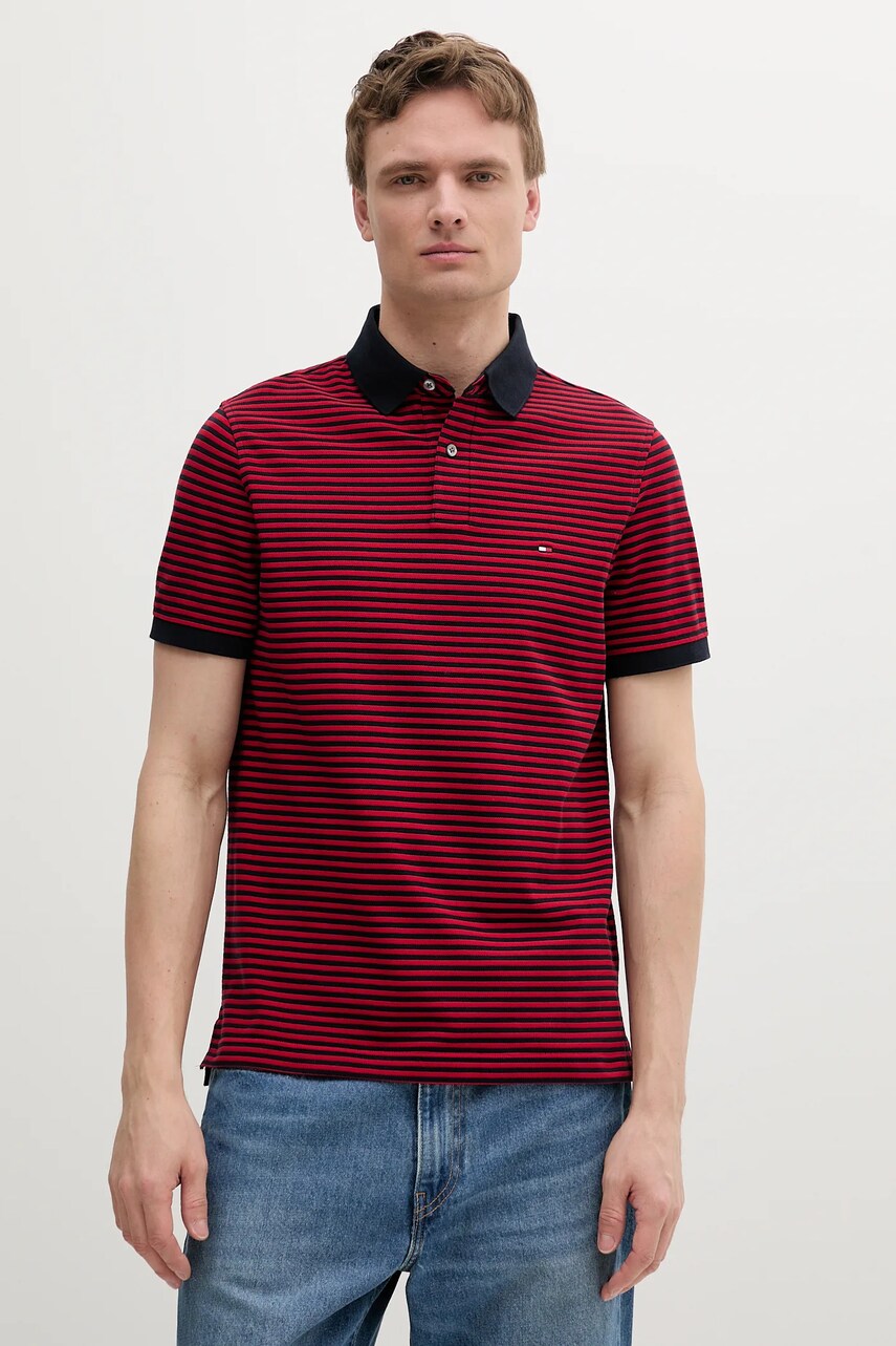 Levně Polo tričko Tommy Hilfiger pánské, vínová barva, se vzorem, MW0MW17770