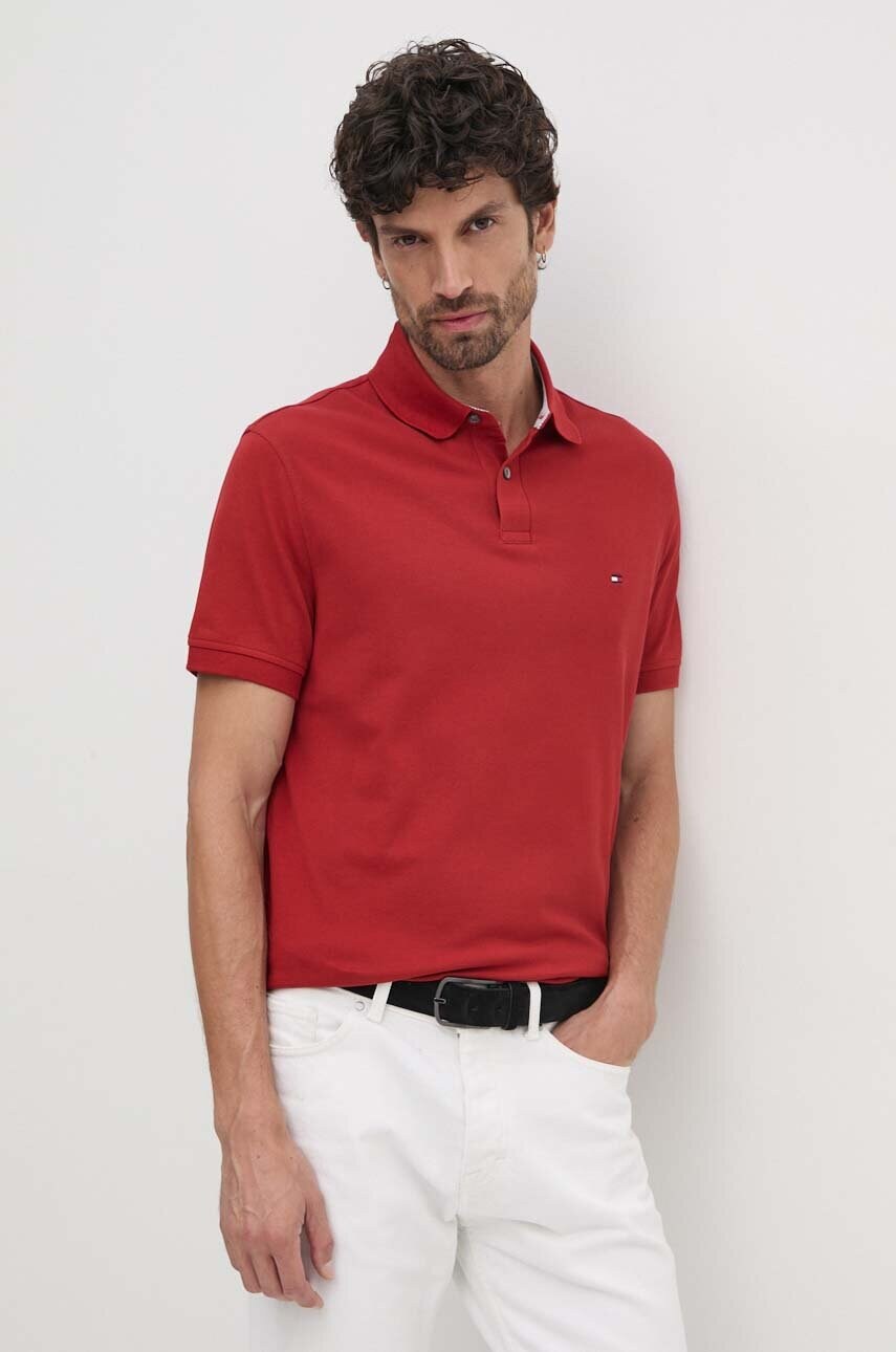 Levně Polo tričko Tommy Hilfiger pánské, vínová barva, MW0MW17770