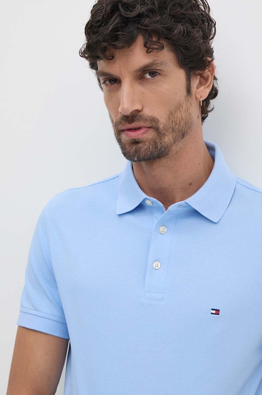 

Тениска с яка Tommy Hilfiger в синьо с десен MW0MW17771, Син