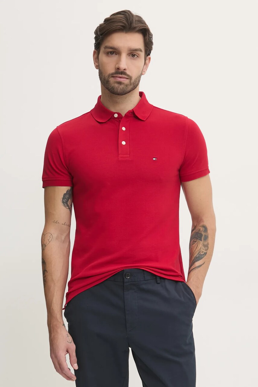 Levně Polo tričko Tommy Hilfiger červená barva, MW0MW17771