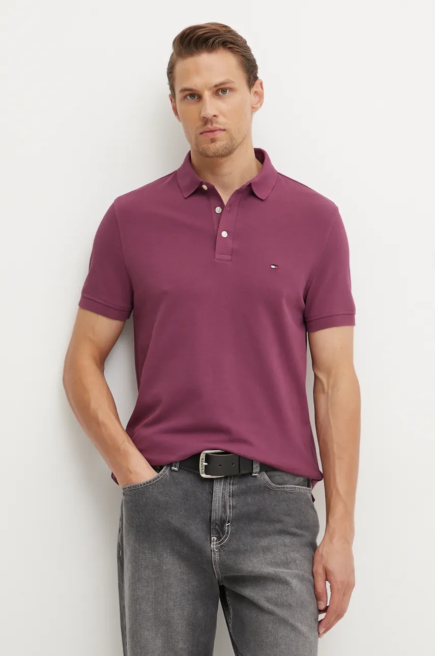 

Тениска с яка Tommy Hilfiger в лилаво с десен MW0MW17771, Виолетов
