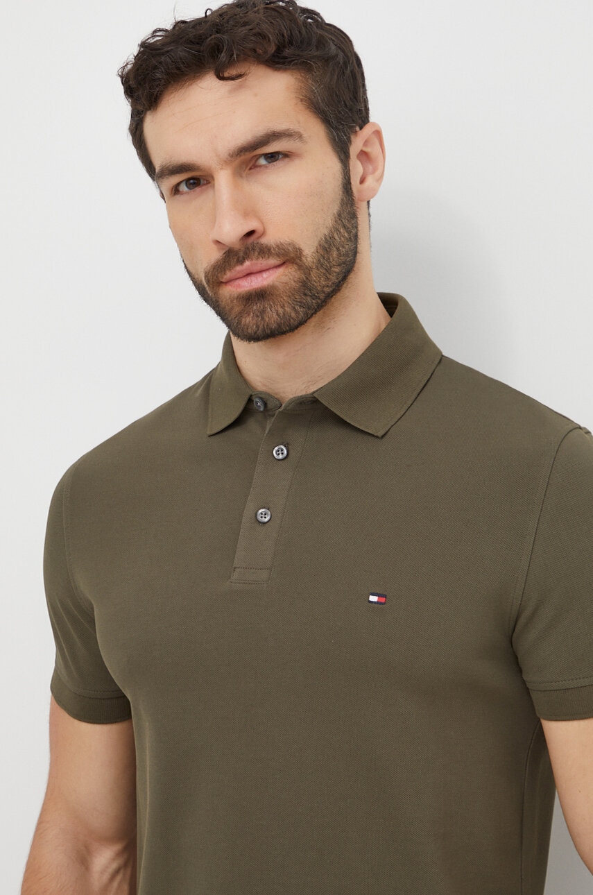 

Тениска с яка Tommy Hilfiger в синьо с десен MW0MW17771, Зелен