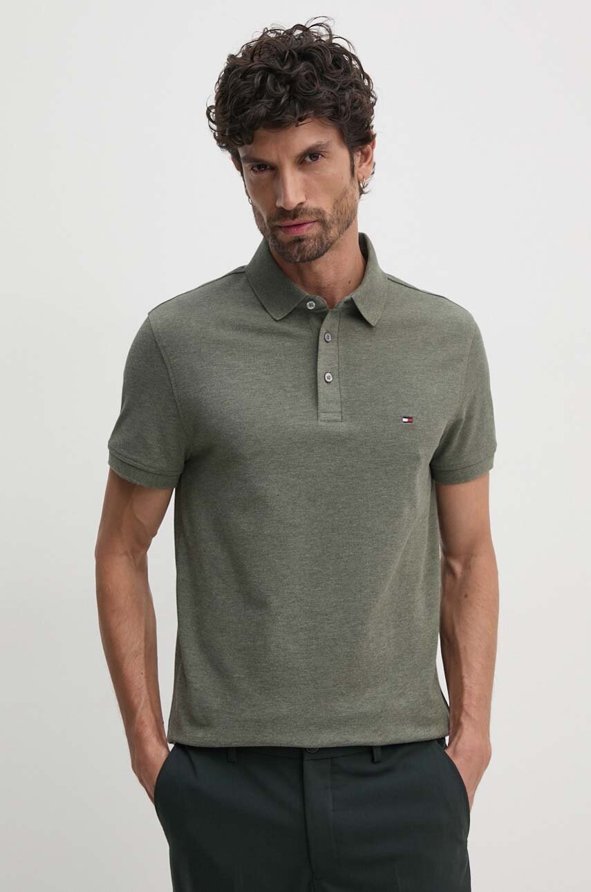 

Тениска с яка Tommy Hilfiger в зелено с десен MW0MW17771, Зелен