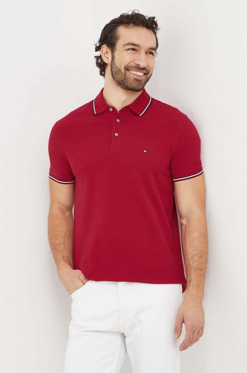 Polo tričko Tommy Hilfiger vínová barva, MW0MW30750