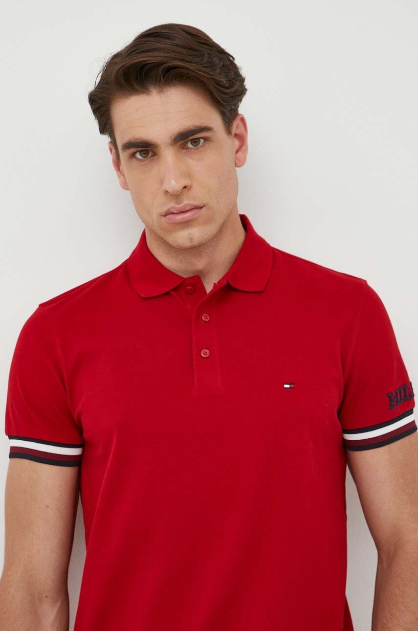 

Памучна тениска с яка Tommy Hilfiger в червено с десен, Червен
