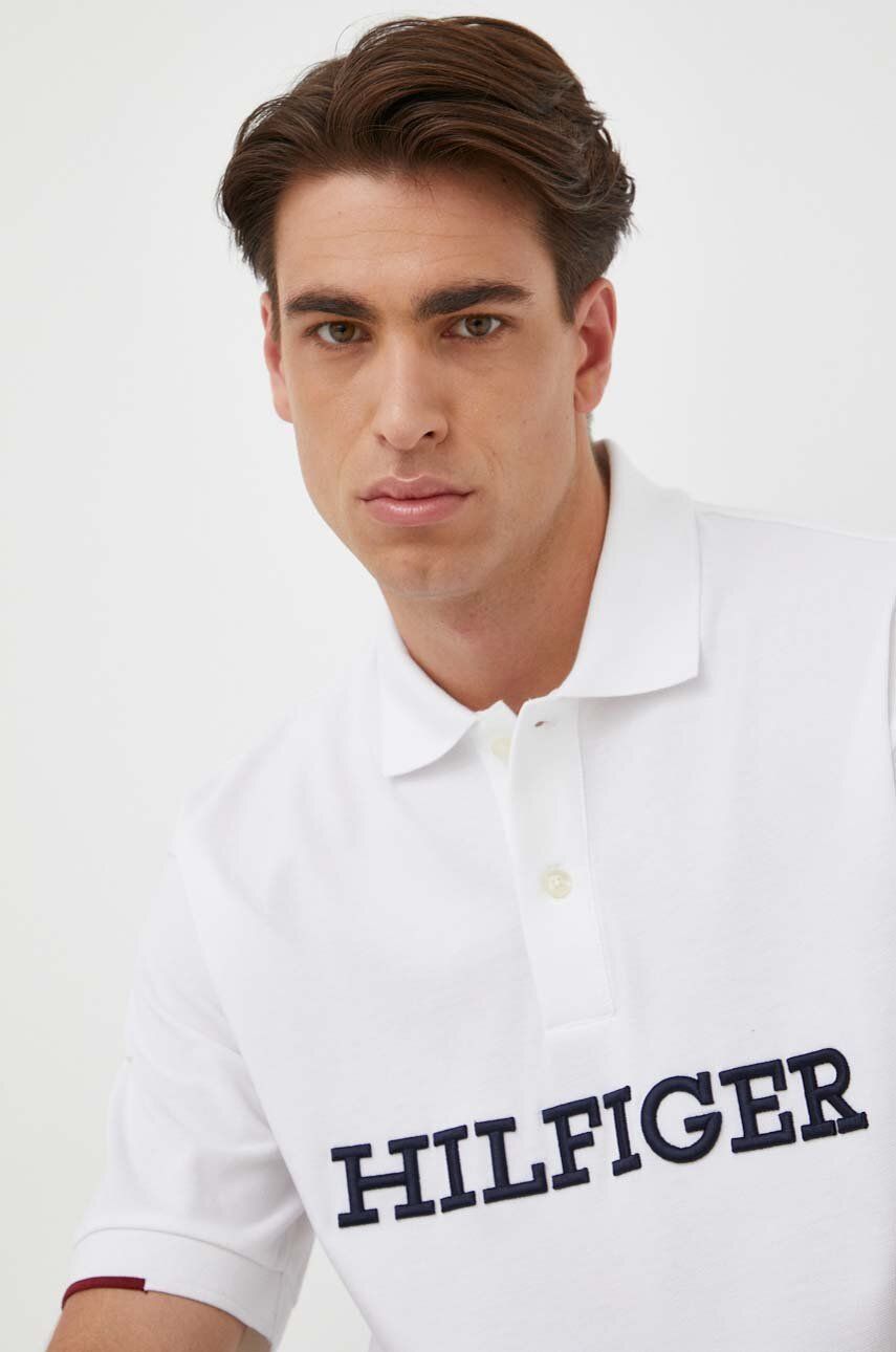E-shop Bavlněné polo tričko Tommy Hilfiger bílá barva, s aplikací