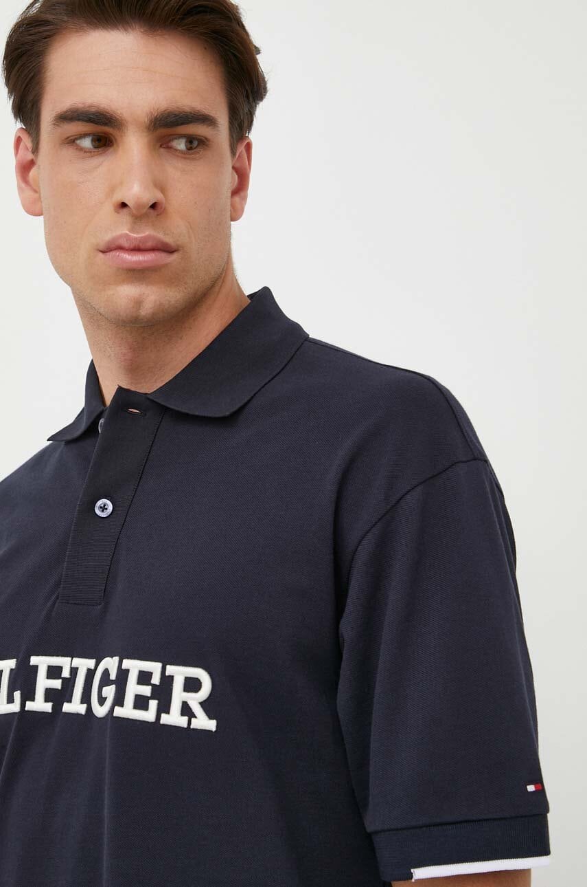 Levně Bavlněné polo tričko Tommy Hilfiger tmavomodrá barva, s aplikací