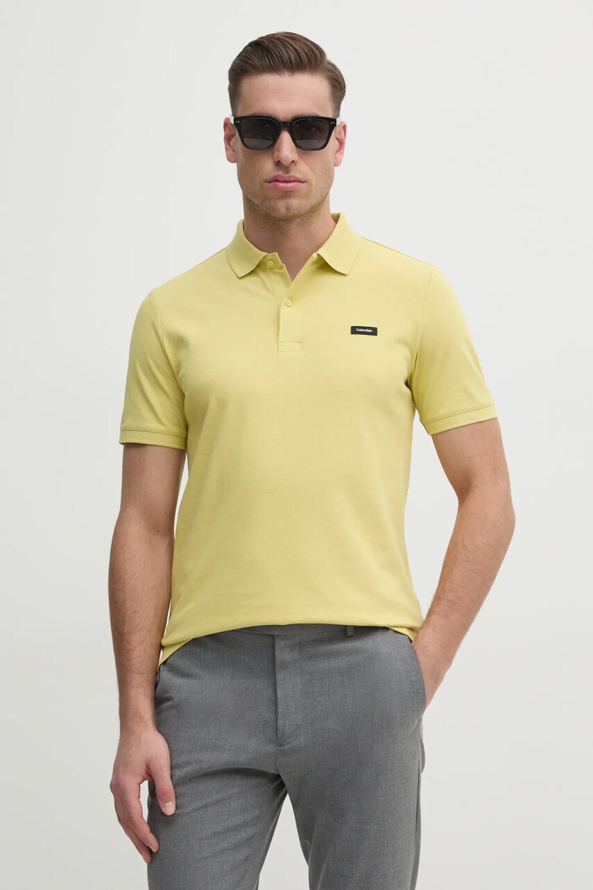 Levně Polo tričko Calvin Klein žlutá barva, K10K111196