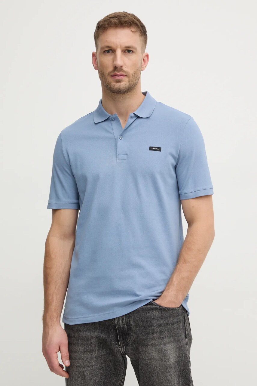 Levně Polo tričko Calvin Klein tyrkysová barva
