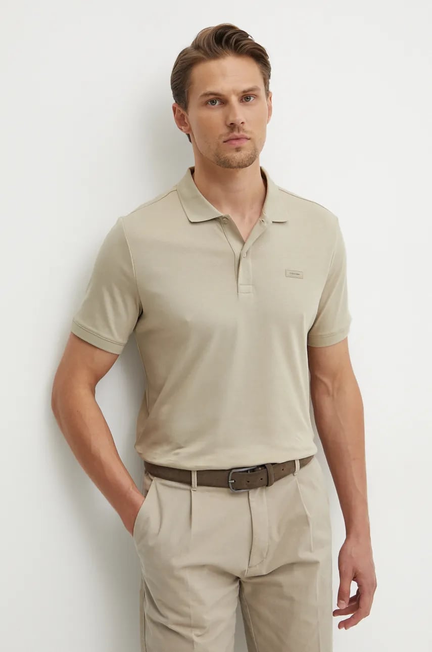 Levně Bavlněné polo tričko Calvin Klein šedá barva