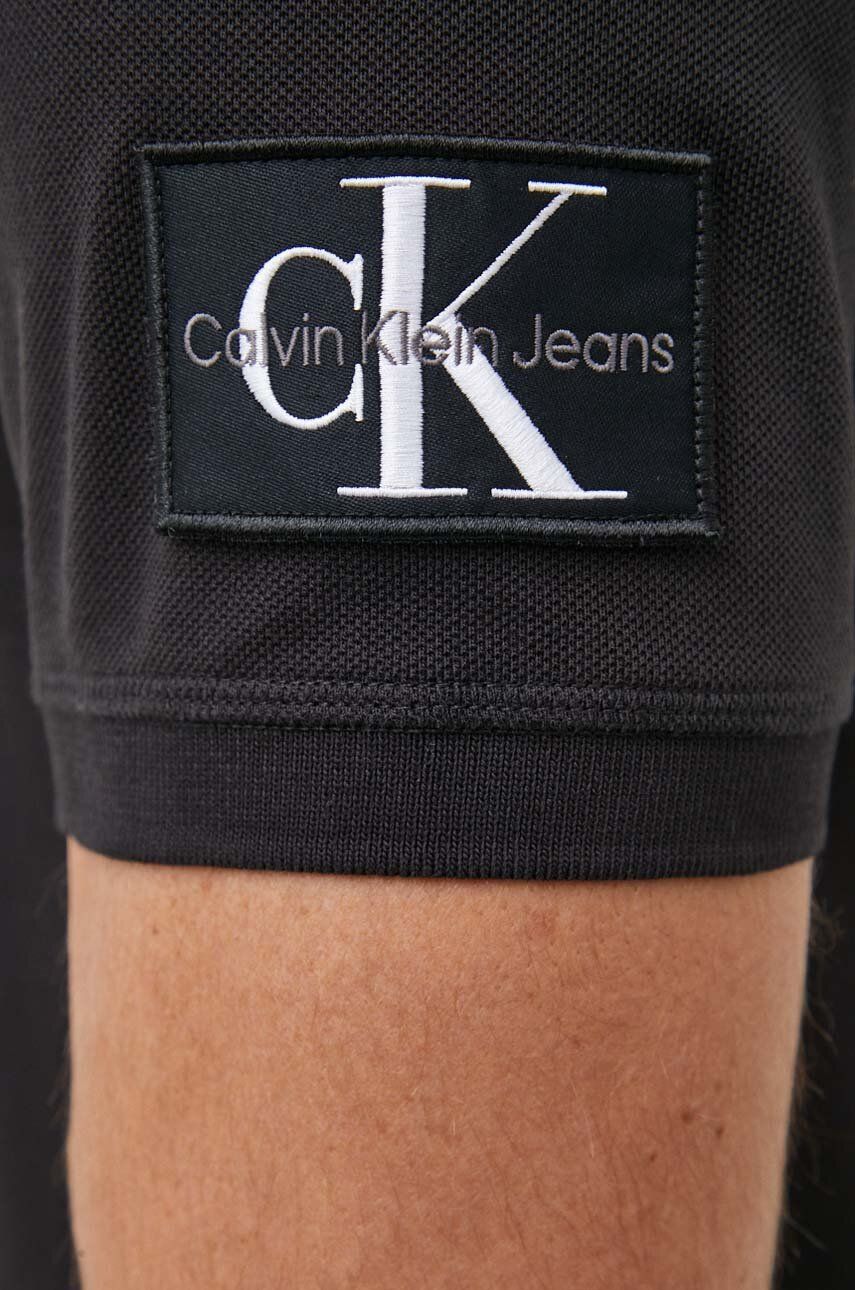Calvin Klein Jeans polo bawełniane kolor czarny gładki