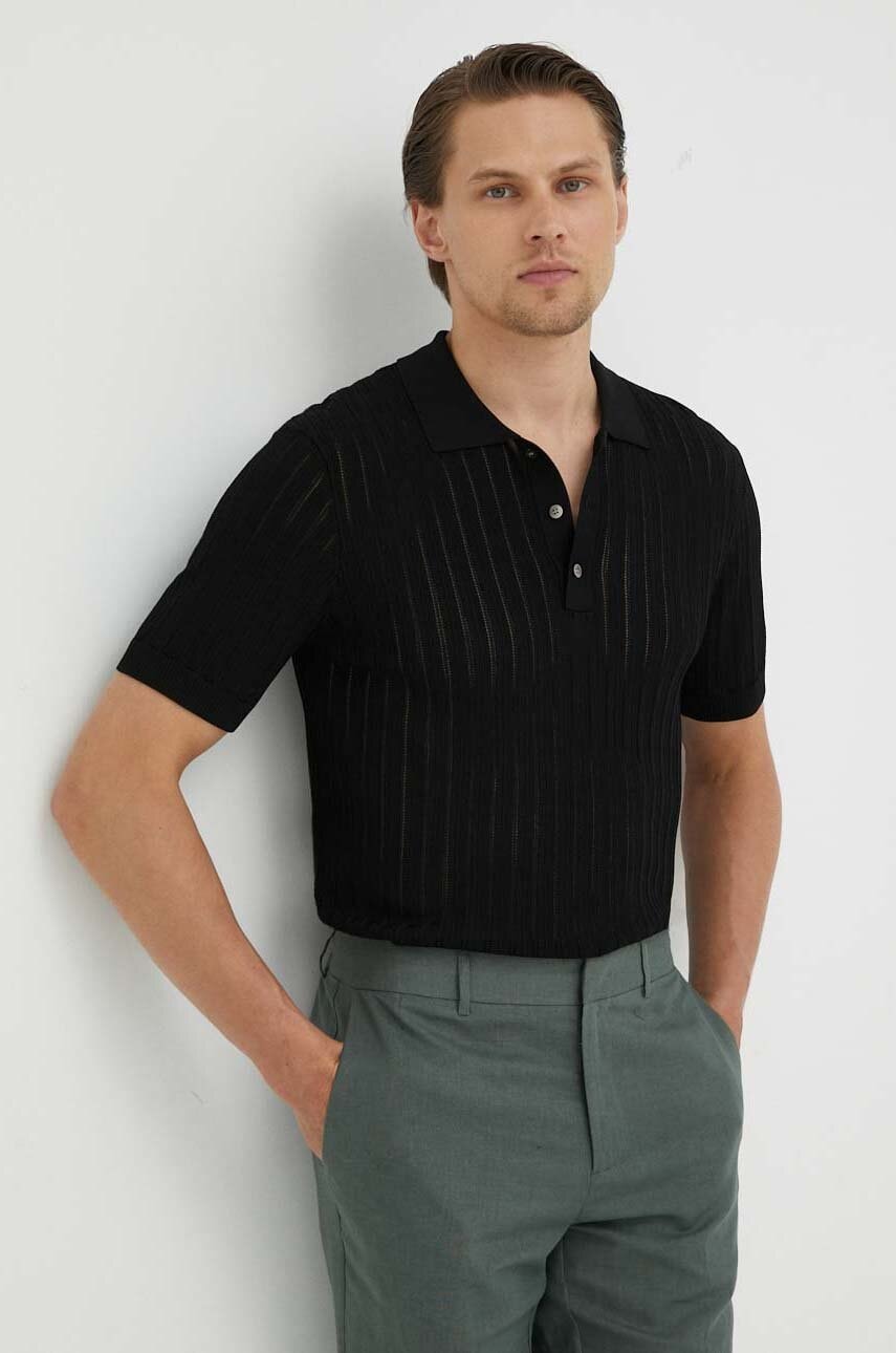 Bruuns Bazaar Tricou Polo River Saint Barbati, Culoarea Negru, Modelator