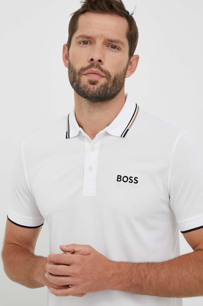 Boss Green Tricou Polo BOSS GREEN Barbati, Culoarea Alb, Cu Imprimeu