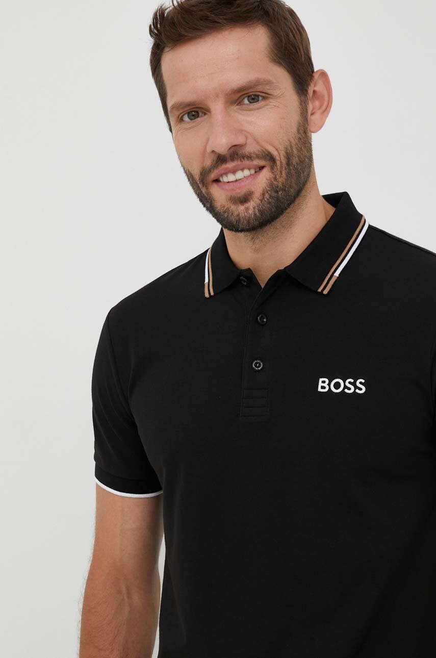 Polo tričko Boss Green BOSS GREEN černá barva, s aplikací - černá -  62 % Bavlna
