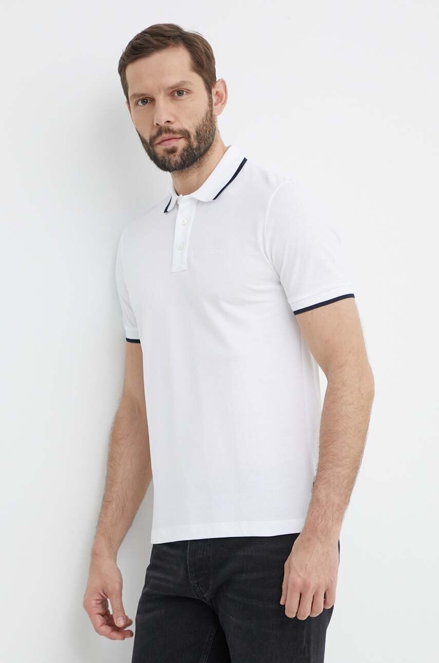 BOSS polo de bumbac culoarea alb, neted, 50494697