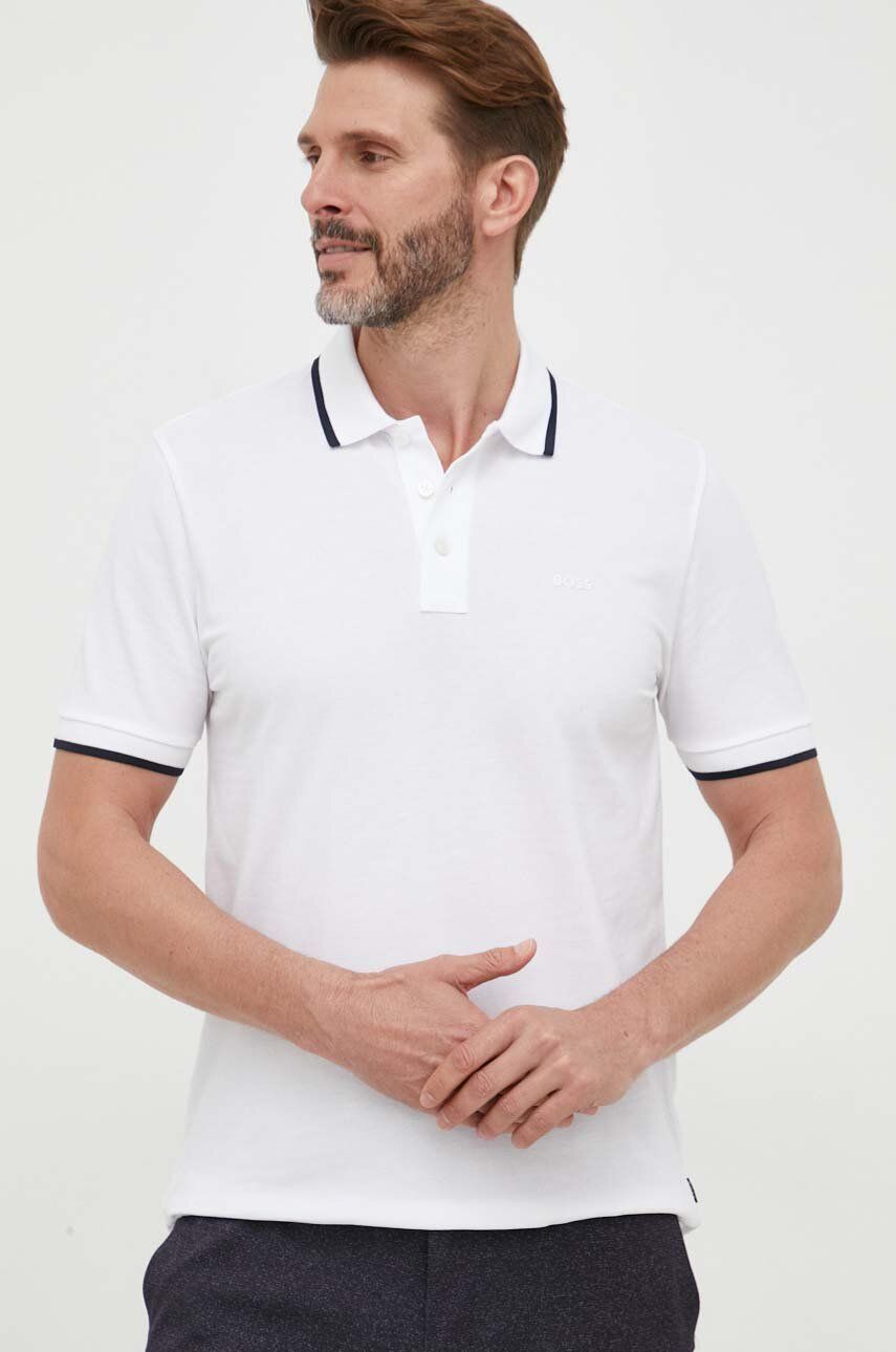 BOSS polo de bumbac culoarea alb, uni 50494697