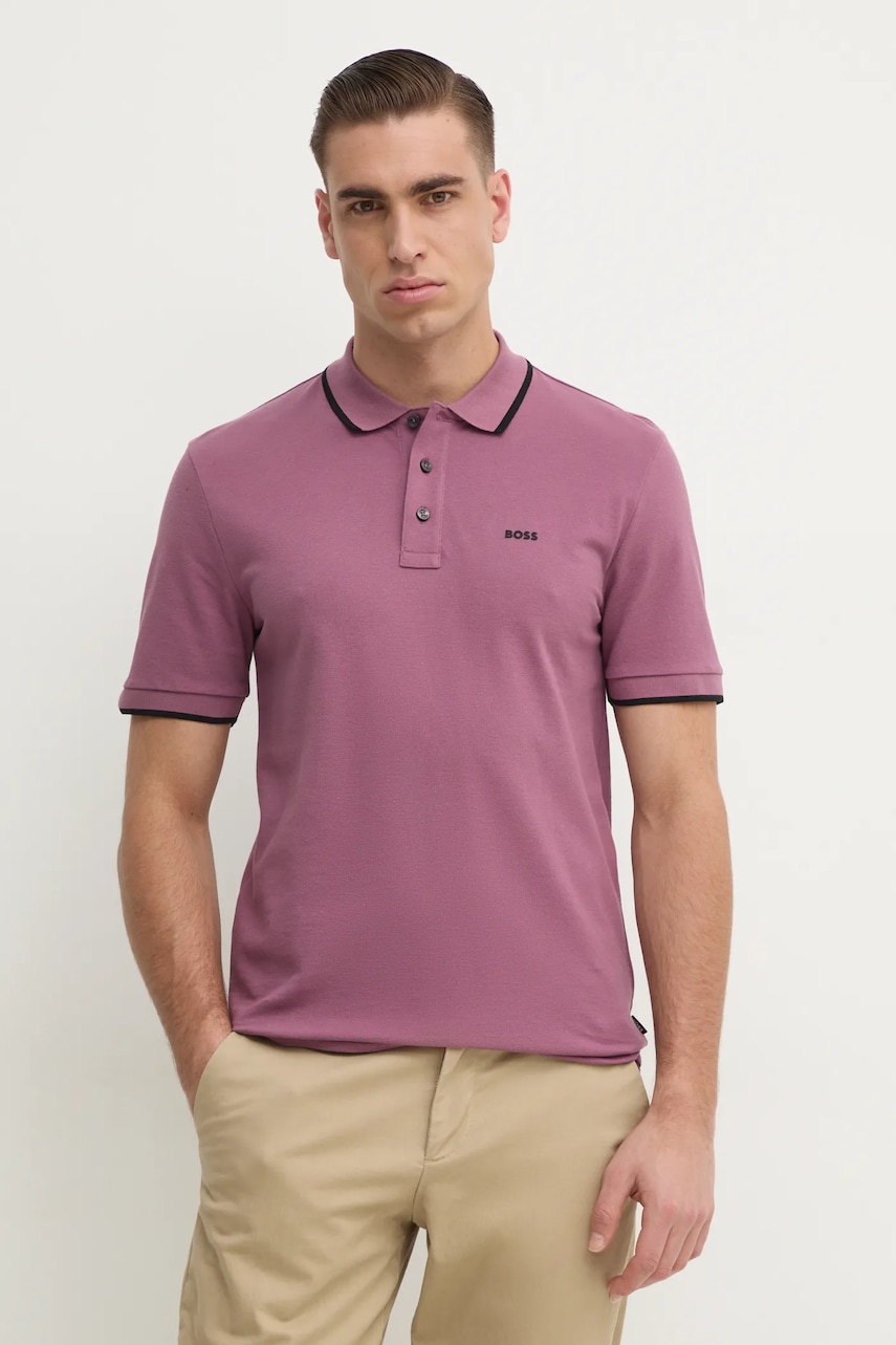 Levně Bavlněné polo tričko BOSS růžová barva, 50494697