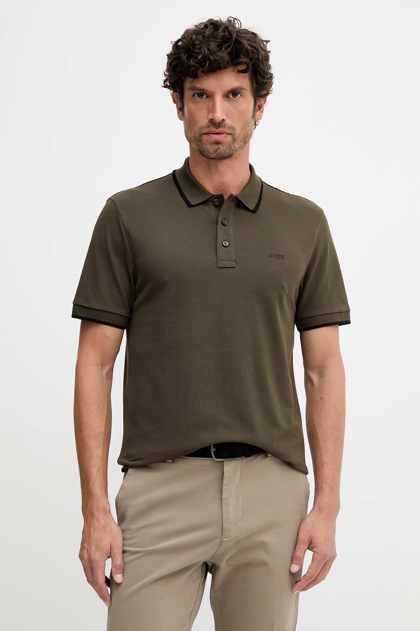 Levně Bavlněné polo tričko BOSS modrá barva, 50494697