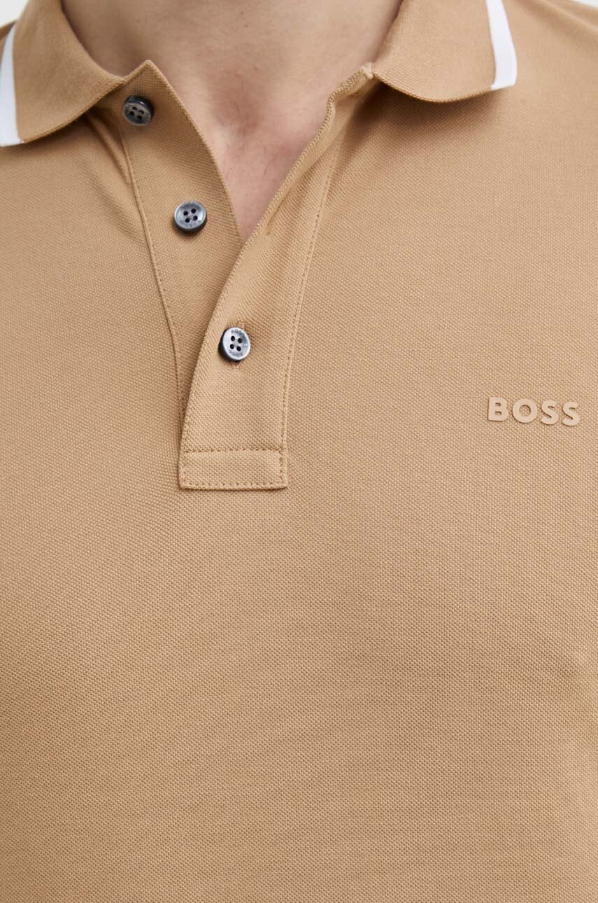 Βαμβακερό μπλουζάκι πόλο BOSS χρώμα: μπεζ, 50494697 φωτογραφία