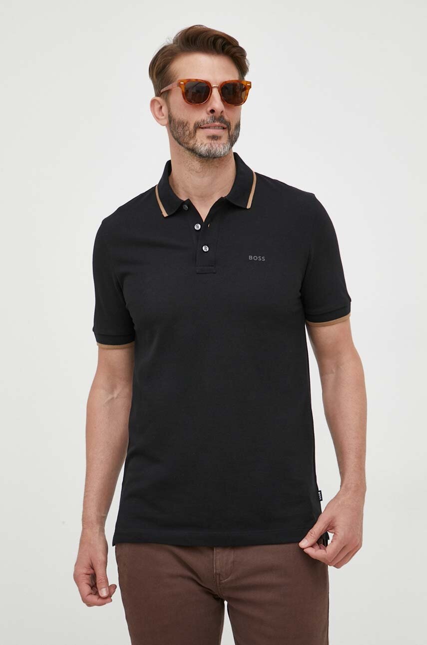 BOSS polo de bumbac culoarea negru, uni 50494697