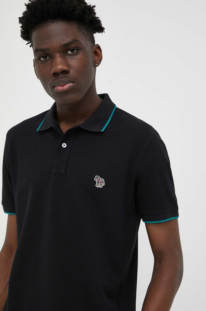Bavlněné polo tričko PS Paul Smith černá barva, s aplikací